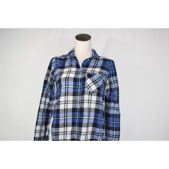 Upcycled Flannel Snow White Shirt Women's XS Button Up Plaid Bleached Distressed - Picture 8 of 10